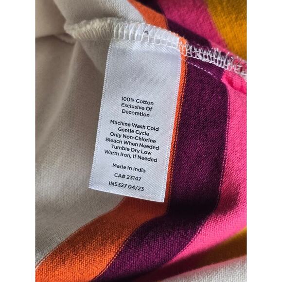 Talbots Annabelle Stripe Tee Plus Size 1X Cream Orange Green Cotton Jersey Knit - Picture 9 of 9